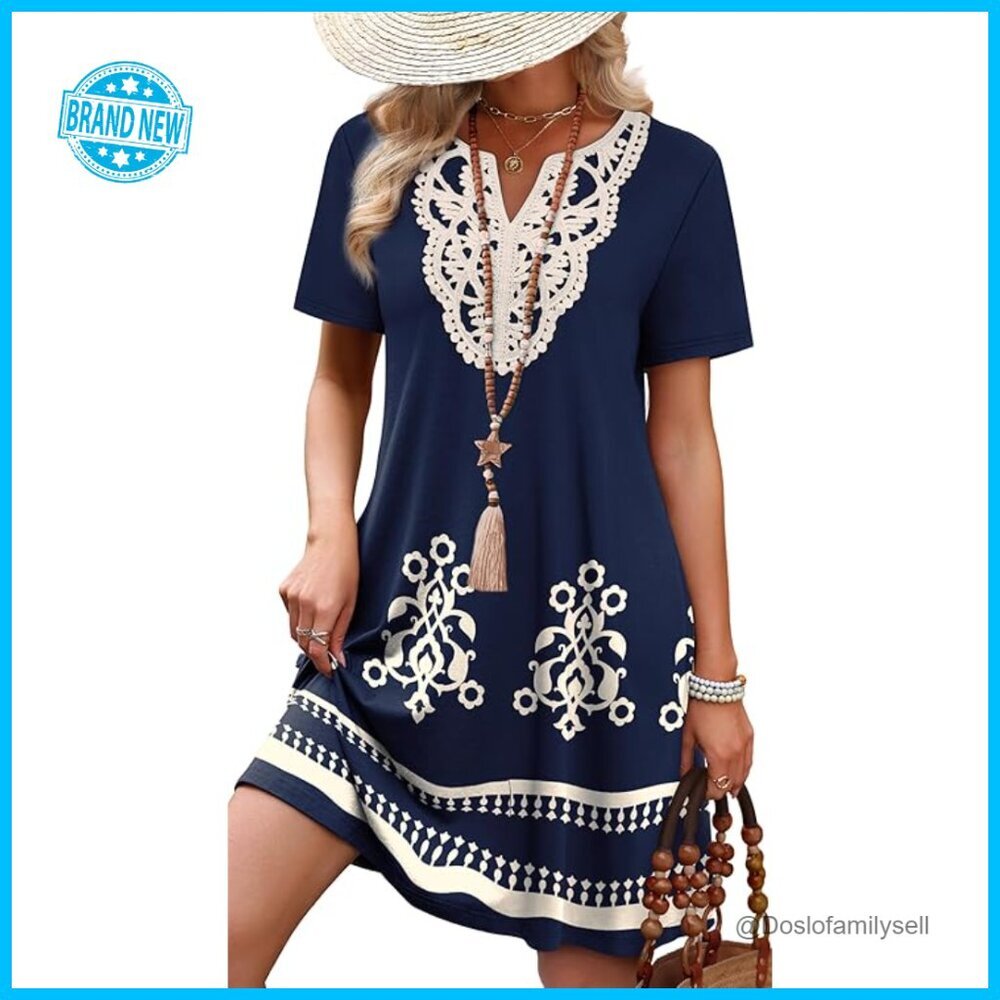 Floral V-Neck T-Shirt Dress Casual Chic Wedding Guest Beach Vacation Wear